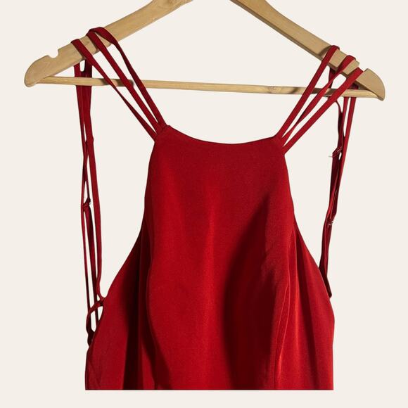 La Femme Red Strappy High Neck Slit Formal Gown Size 6 - Picture 2 of 7